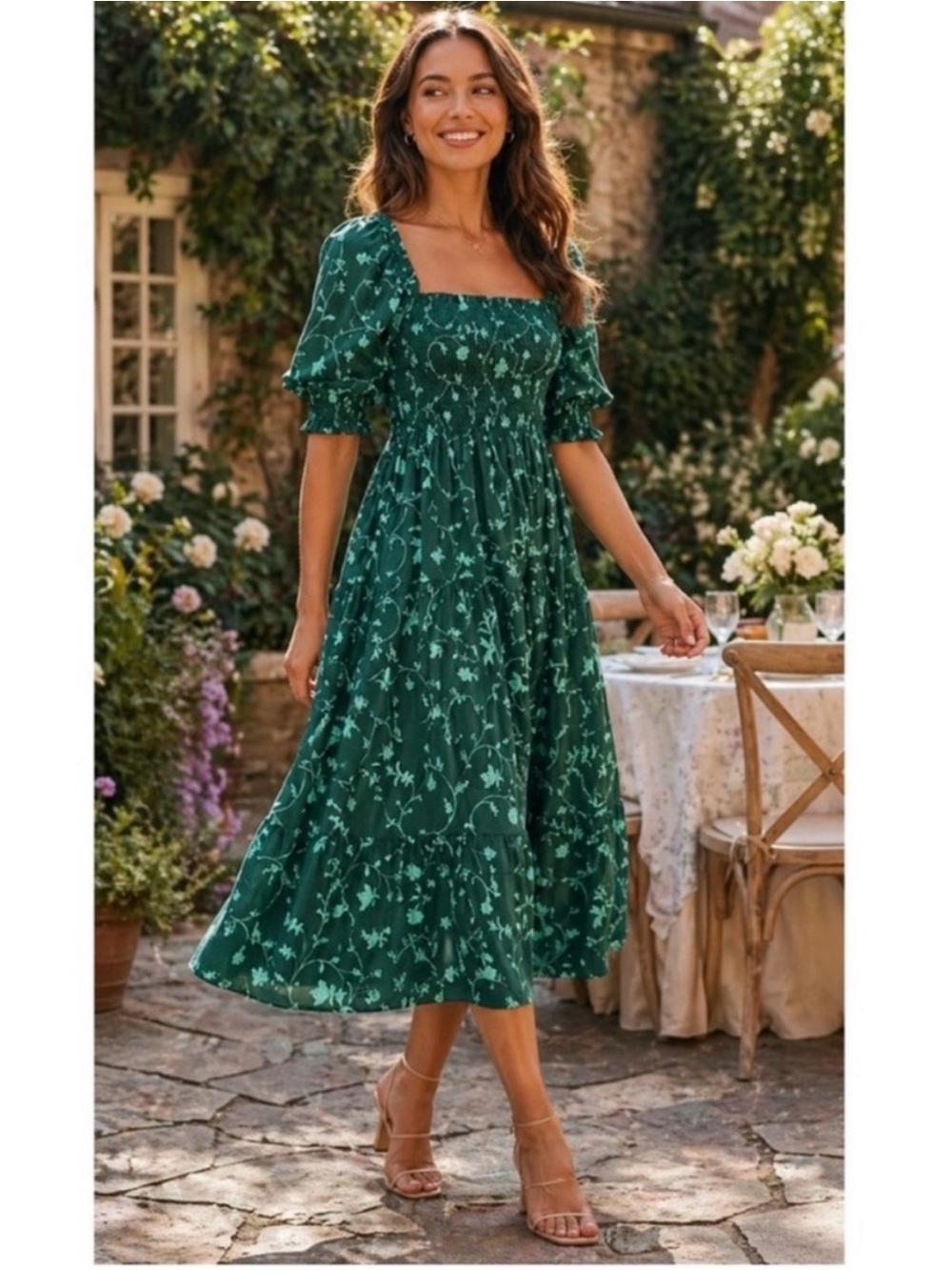 Hill House Home Nesli Nap Dress In Emerald Botanical